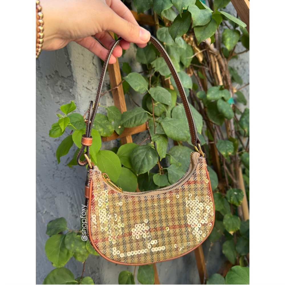 Celine Tweed & Sequin Mini Ava Crescent Shoulder Bag